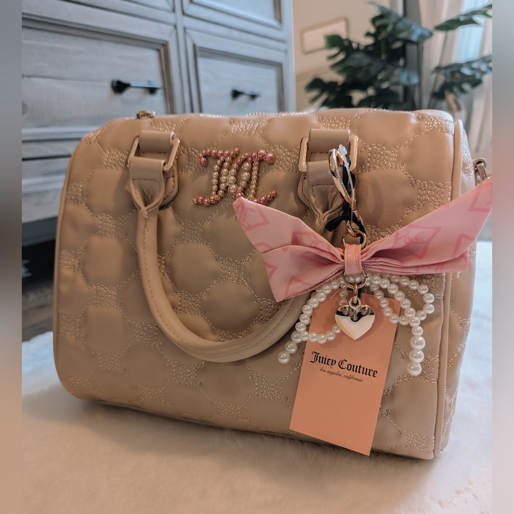 NWT Juicy Couture "Tie the Knot" Quilted Satchel Y2K Pearl Bow Bag - Picture 5 of 5